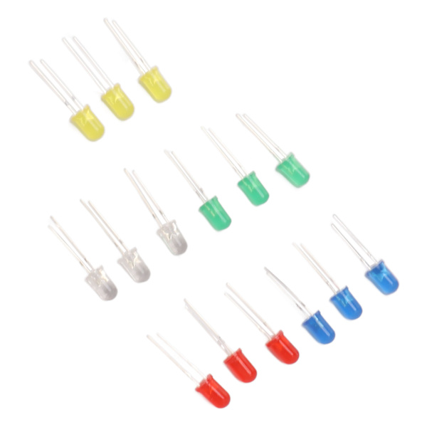 100 stk 5 mm LED-dioder rødt grønt gult blått hvitt lysdioder for apparat DIY vitenskapsprosjekt