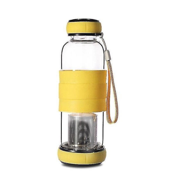 Glasflaska med teinfuser i form av en pumpa - Anti-skållningsflaska för utomhusbruk - Tvåvägskommunikation gul