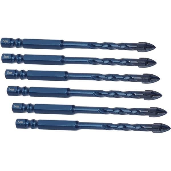 10 wolframcarbid-borebits til keramik, marmor, glas, 1/4\" sekskantet skaft, mørkeblå, 6 mm