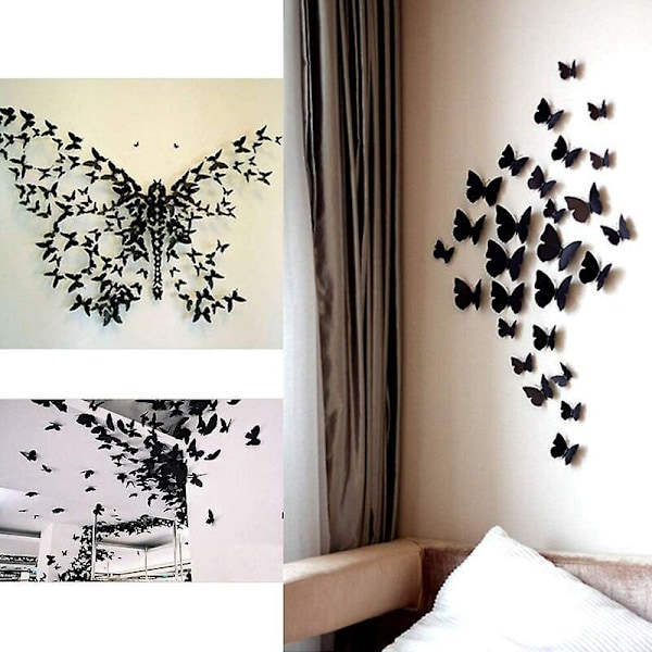 12 stk. 3D Sommerfugl Klistremerker Avtakbare Gjenbrukbare Veggdekor Vanntett PVC Klistremerke Hjem DIY Veggkunst Mural Dekorasjon for Soverom Leilighet Lim Do