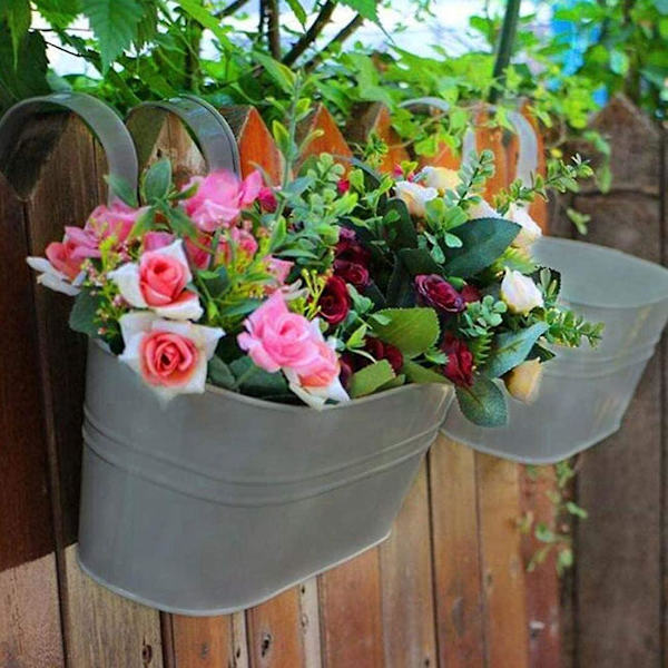 Avtakbar dobbelkrok Oval grå tinn hengende blomsterpotte