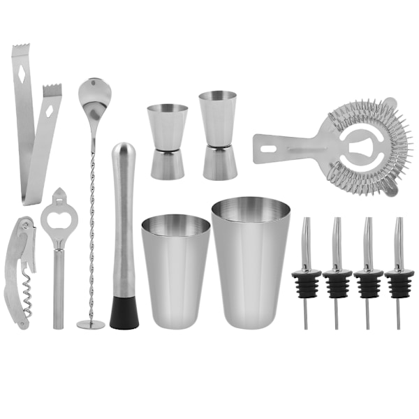 14 stk. rustfrit cocktail shaker mixer drikker drikkeværktøj bar gave (600, 450 ml)