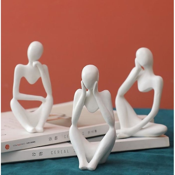 Abstract Thinker Sculpture Set - Modern Resin Figurines for Home and Office Decor, White