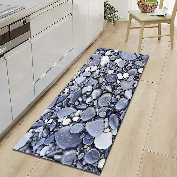 Skridsikker 3D Pebble Stone Printet Køkkenmåtte - Blød Entré Dørmåtte Tæppe 40x60cm 16x24inch