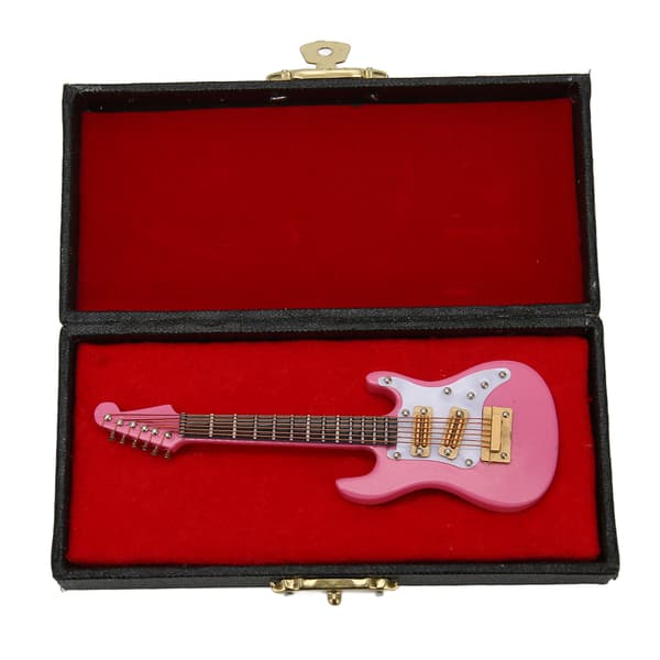 10 cm Mini Gitarpynt Utstillingsbrakett Oppbevaringsboks Musikkinstrument Gitarmodell for Dukkehus Rosa