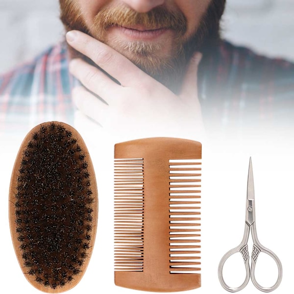 Skäggkit Skäggborste Dubbelsidig Stylingkam Sax Modelleringssats för Män (3 st / set)