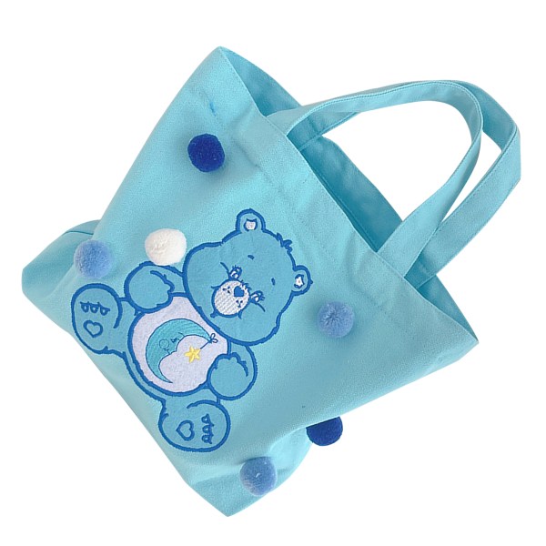 Söt och trendig handväska i form av en björn med 3D-broderi och pälsboll för mammor, studenter och kontorsarbetare - Blå månbjörn