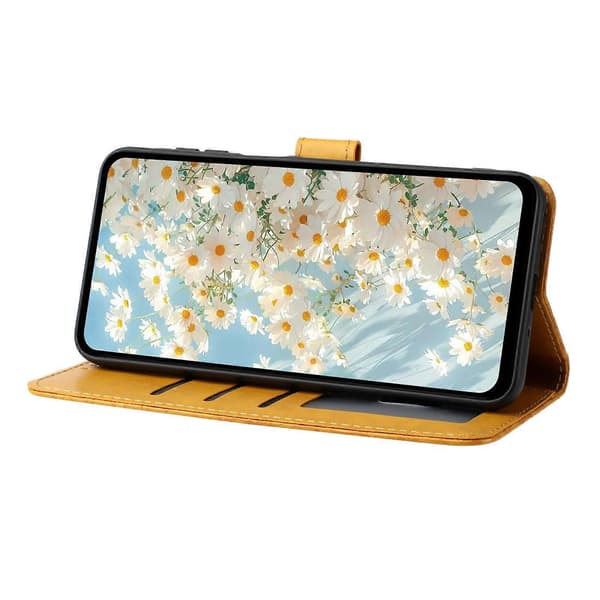 Leather Case with Embossed Daisy Pattern, Wallet Stand, Protective Phone Cover for Samsung Galaxy A56 5G Yellow