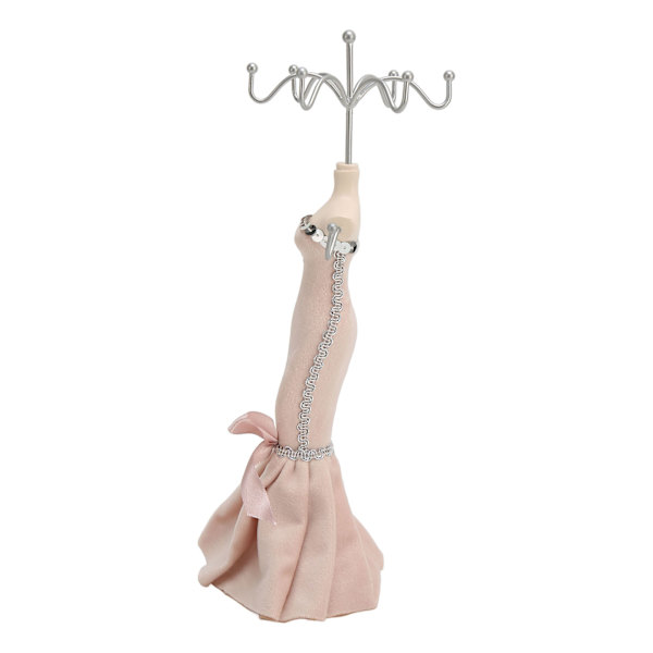Modell Klänning Smycken Display Stativ Örhänge Halsband Ring Hållare Förvaring Organizer Hängande Tower Rack ljusrosa