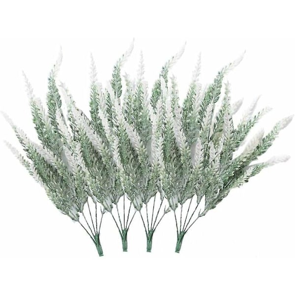 4 bunter med kunstige blomster, flokket kunstig lavendelplante, kunstige blomster potte dekorasjon (hvit)