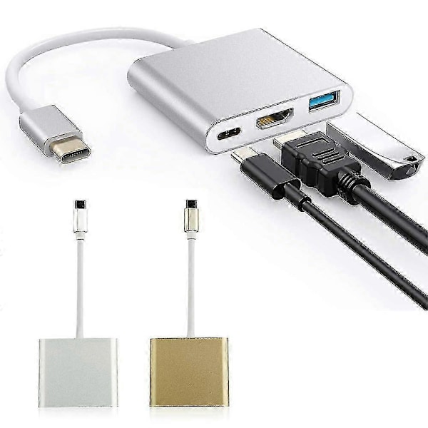 Usb-c - Hdmi-sovitin Usb C -latausporttisovitin Usb C -keskitin, hopea