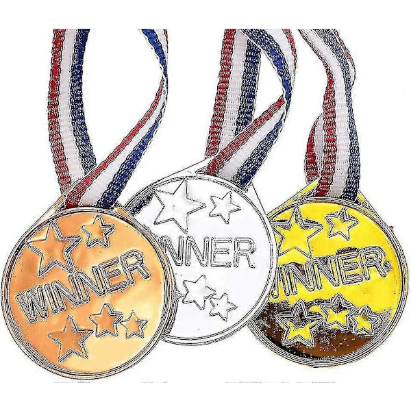 Plast Vinnarmedaljer för Barn - Paket med 20 Stycken för Fester, Spel, Sport Guld