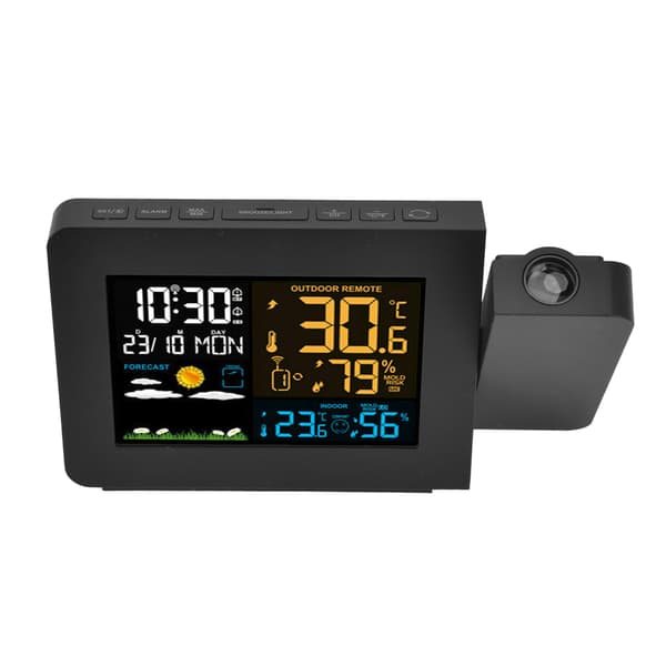 Inomhus Utomhus Termometer 60m Överföring Klocka Projektionsfunktion Temperaturprognos Digital Hygrometer EU 100‑240V