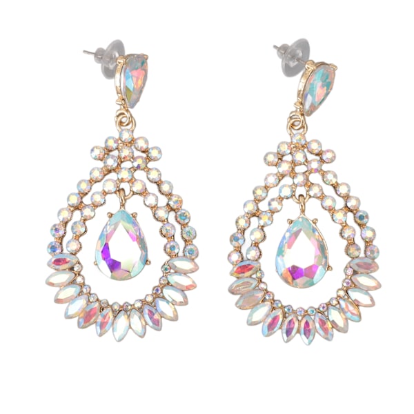 Vanndråpe Rhinestone Hengeøredobber Elegant Legering Glitrende Rhinestone Dangle Øredobber for Bryllup Hvit AB Midtre KC Gull