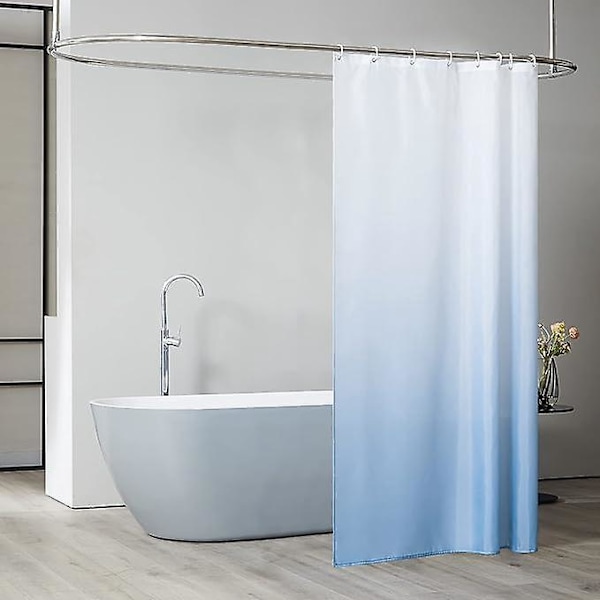 Bruseforhæng til hjørnebadekar vandtæt elegant gradient lyseblå 180x200 cm langt anti-meldug polyesterstof vægtet bruseforhæng maskinvaskbar