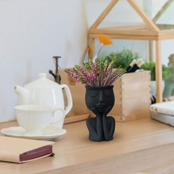 Människoformad hartsblomkruka för trädgårdsdekoration utomhus - Retro vasdesign med ytsnideri för stationär heminredning och blomkonstpresent