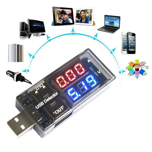 USB Spænding Strøm Tester - Oplader Doktor - USB Batteri Checker - Voltmeter Amperemeter Multimeter - Mobil Strøm Panel Monitor Måler DC