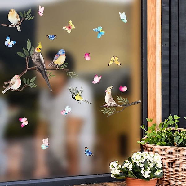 Dubbelsidiga fönsterdekaler i färgat glas - Blomsterfjärilsdekaler för glasdörrar