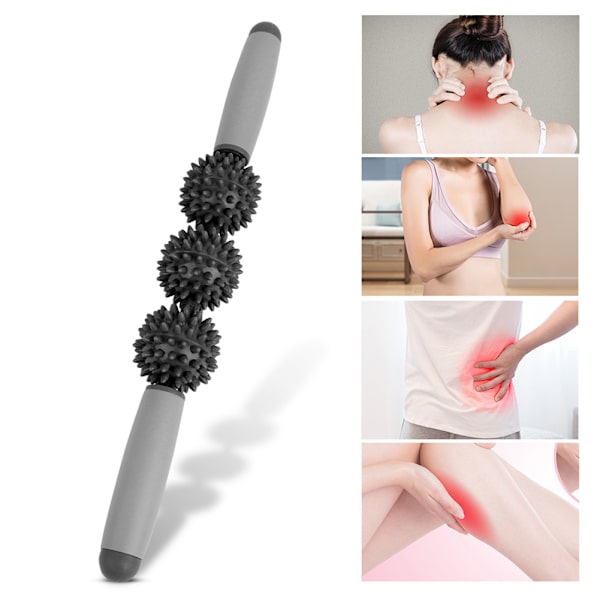 Ny Muscle Roller Yoga Massage Stick Relax 3 Hedgehog Balls Anti Celluliter Bantning Muskel Kroppsmassage Relax Tool Black