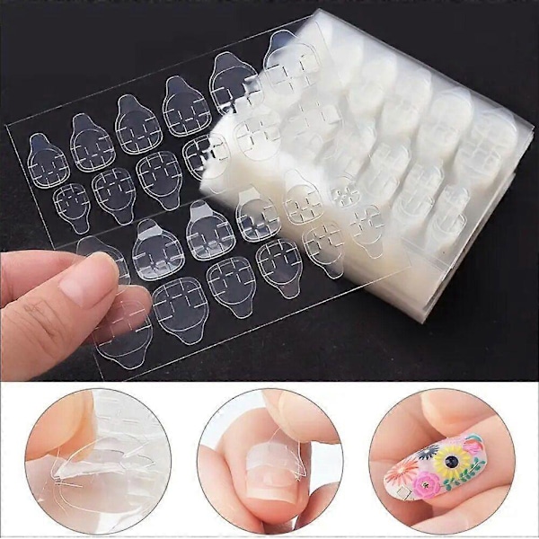 5 Ark Dobbeltsidet Klæbende Negle Stickers til Kunstige Negle Akryl Neglekunst Manicure Falsk Negle Tape Sticker