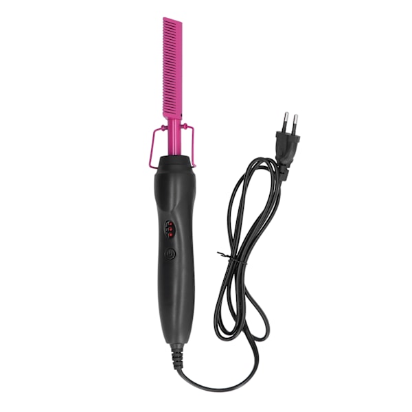 Multifunksjonell hårkam våt og tørr varm oppvarming krølling rettetang EU-plugg 120‑240V Rose Red