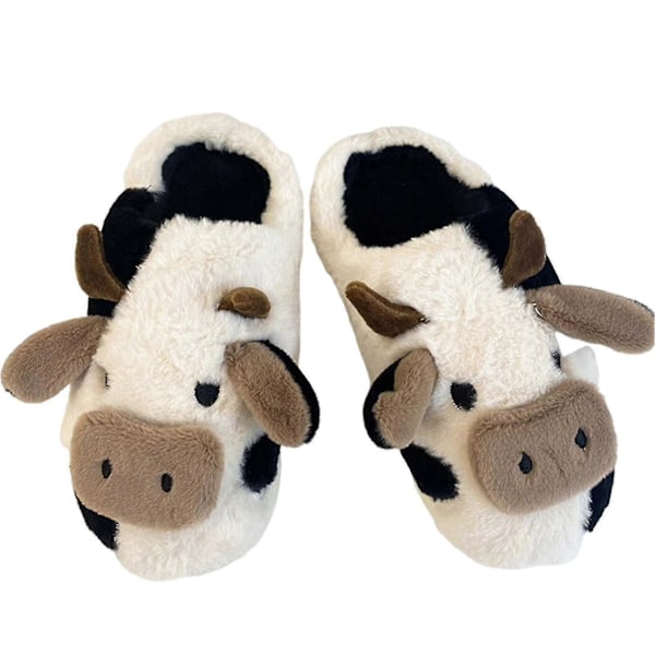 Fuzzy Ku-Sko Tøfler Søte Varme Komfortable Bomullssko Dyreform Slip-on Tøfler For Kvinner Jente Vinter 40-41 (24.5cm) Ku Bomull Håndkle Halv Pose