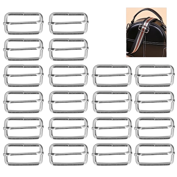 Metall rektangeljusteringsspenne - sett med 20 | Slitesterk, utsøkt design | Brede bruksområder for klær, ryggsekker og belter | 3,5x38x20mm