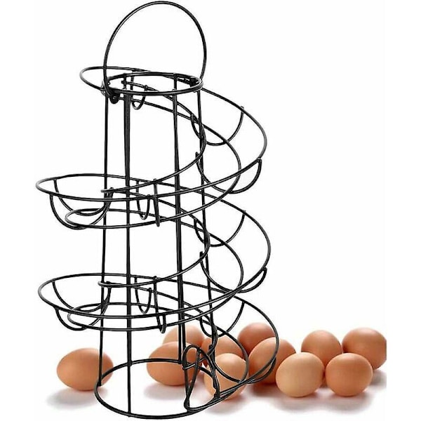 Ægge Dispenser Spiral Opbevaring, Metal Jern Spiral Æggeholder Æggestativ Køkken Display Stand, til 24 Æg (Sort)