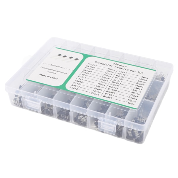 840 stk BC337 BC549 A1015 Transistor Diode Triode 24 verdier NPN PNP Power General Purpose Transistor Assortment Kit