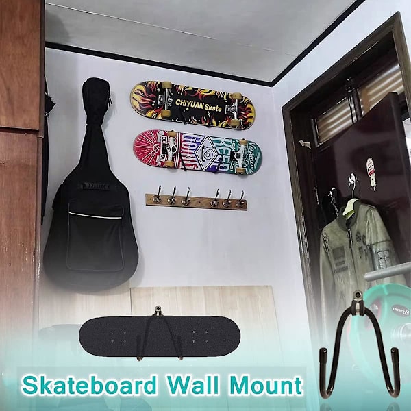 Skateboard vægbeslag - Justerbar holder til opbevaring og visning - 2-pak, sort