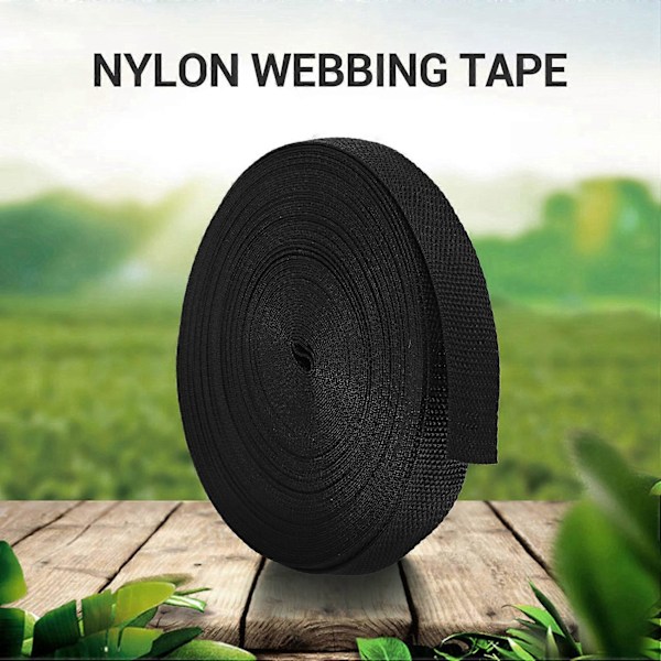 25 mm x 20 m rulle nylonbånd til webbingtaske, stropper, bælte - sort