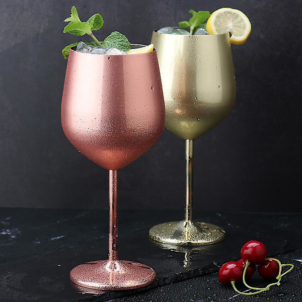 Vinglas i rostfritt stål med fot, 500 ml metallkoppar i koppar för champagne, cocktail, inomhus/utomhus, poolparty