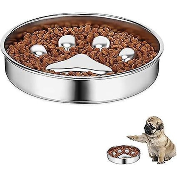 Anti Gluttonsk Hundekatteskål - Rustfritt Stål Sklisikker Sakte Fôring Fremmer Fordøyelsen for Små, Mellomstore og Store Kjæledyr, 21x4 cm