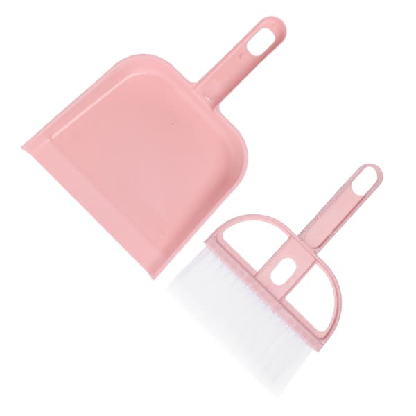 2 STK Sæt Lille Kost og Fejebakke Sæt Multifunktionel Plast Mini Håndkost Fejebakke til Skrivebord Pink