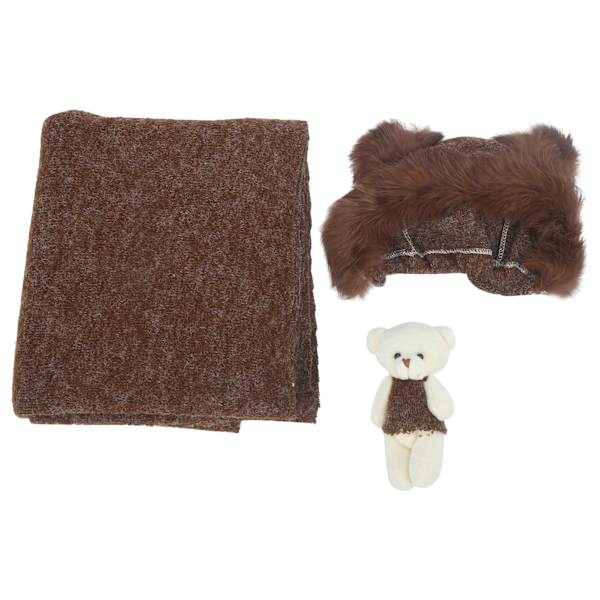 Nyfödd babyfotografering rekvisita babybildkläder hatt filt leksak set för spädbarn (kaffe hatt filt leksak)