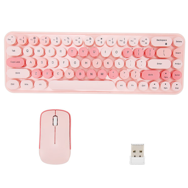 Tastatur Mus Combo 2,4 GHz Trådløs Cute Retro 68 runde tastaturer 3 DPI Tastatur og mus for Family Office Gaming Rosa Tema