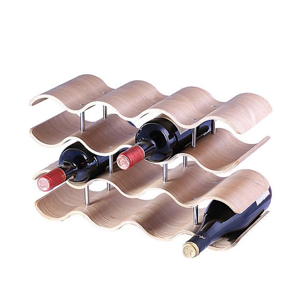Stabelbart Vinstativ, Bambus Flaskeholder Frittstående Tre Vinflaskestativ Maks 14 Flasker Design for Hjem Kjøkken Bar Spisestue