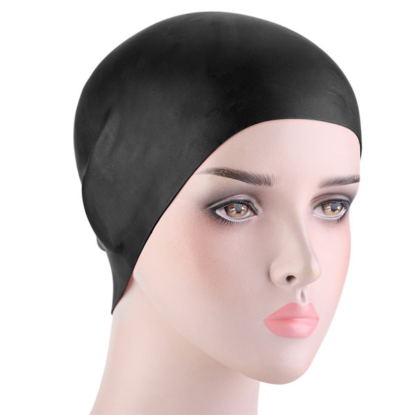 Hållbar unisex silikon vattentät simmössa solid hög elastisk simmare hatt svart