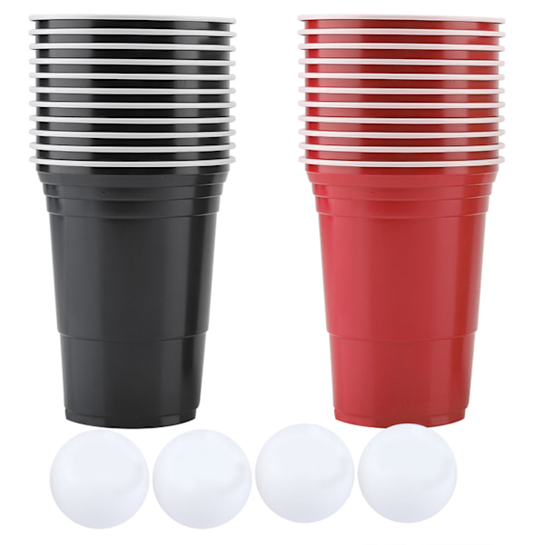 Beer Pong Set Beer Pong Drickspel Set Beer Pong Cups 22 Cups 4 PingPong Bollar Röd Svart