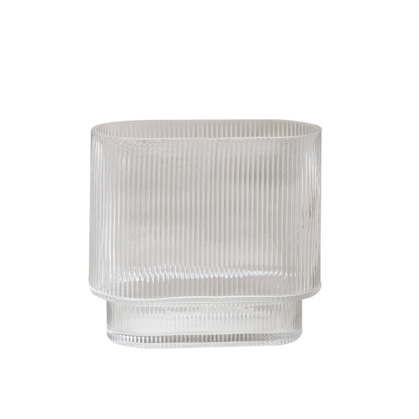 Elegant U-formad glasvas med transparent vertikal ådring