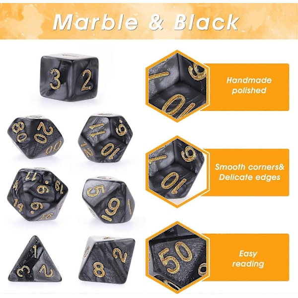 7-osainen DND-nopan sarja Dungeons & Dragons -peliin, violetti Nebula monisivuinen noppa RPG roolipeli pöytäpeli (musta)