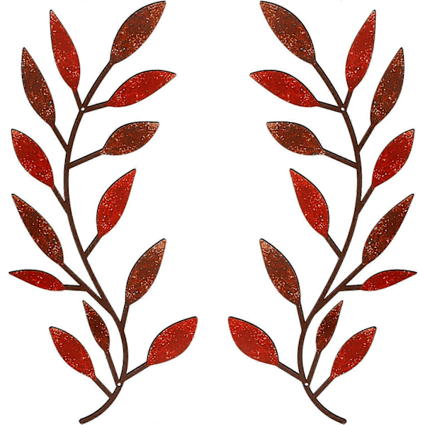 2 Stykker Metal Træ Blad Vægdekoration Vinstok Oliven Gren Blad Vægkunst Smedejernsrulle Over Sengen, Stue, Udendørs Dekoration (Retro Farve)