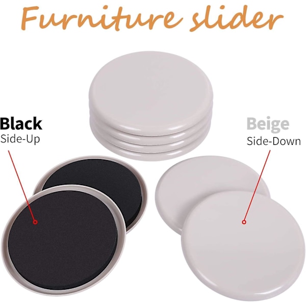 Möbelglidare 8-pack - 5\" Återanvändbara Glidare för att Flytta Tung Möbel och Skydda Golv eller Matta (Runda, Beige)