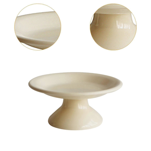 Skål med fod, dekorativ skål til bordplade, til spisebord, boligindretning, bondehusstil - beige - lav skål, beige, lav skål