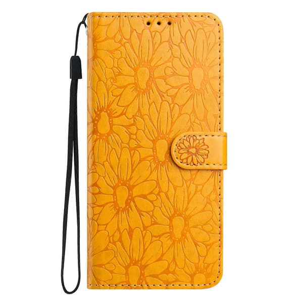 Leather Case with Embossed Daisy Pattern, Wallet Stand, Protective Phone Cover for Samsung Galaxy A56 5G Yellow