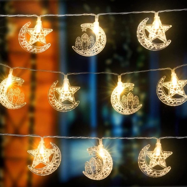 Eid LED Star Moon Light String Mubarak Ramadan Dekoration för Hem Ramadan Party EID Lantern Dekoration
