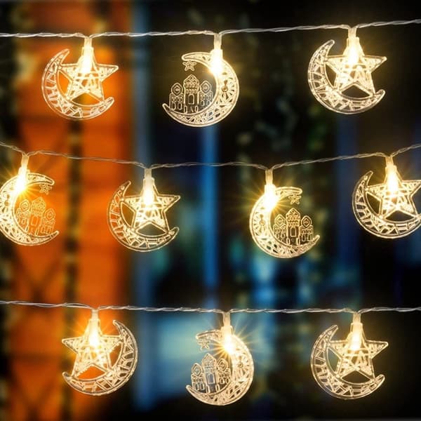 Eid LED Stjerne Måne Lyslenke Mubarak Ramadan Dekorasjon for Hjemmet Ramadan Fest EID Lykt Dekorasjon