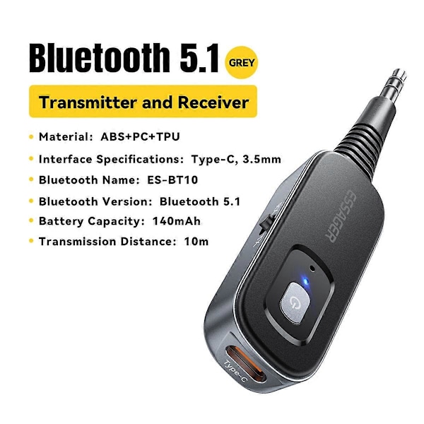 Bluetooth ljudmottagare sändare med mikrofon stereomusik