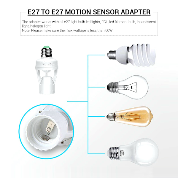 360° detekterad dimbar infraröd rörelsesensor lampa sockel lampa glödlampa adapter