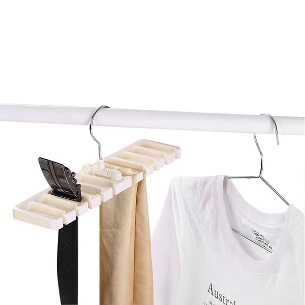 10 Slots Bælte Tørklæde Stativ Organizer Robust Plastik Skab Garderobe Pladsbesparende Beige